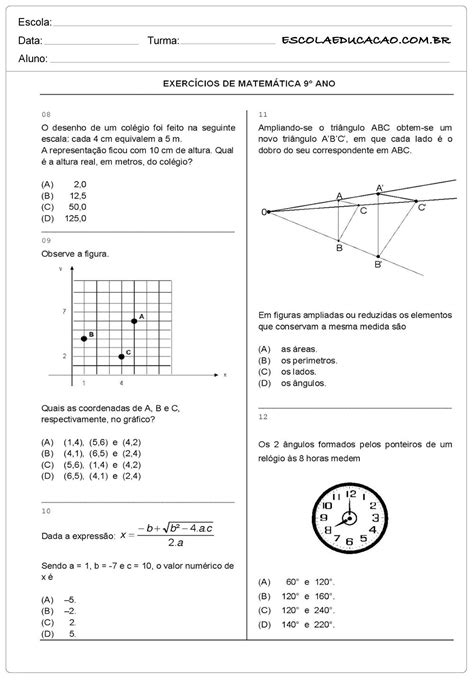 Atividades Do Nono Ano