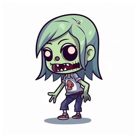 Premium Ai Image Cartoon Zombie Girl With Green Hair And Blue Eyes Generative Ai