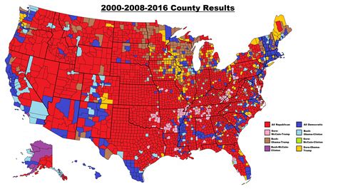 Us County Map Combining The 2000 2008 And 2016 Presidential Elections