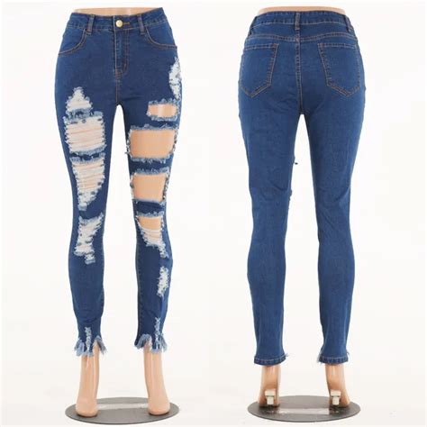 lguc h ripped jeans woman big hip torn hole jeans women stretch skinny denim pants street casual