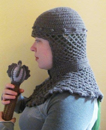 chainmail hood medieval silver glitter yarn crochet fantasy armor crochet costumes crochet