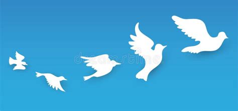 White Doves Flying Silhouettes Over Blue Sky Vector Illustration Stock