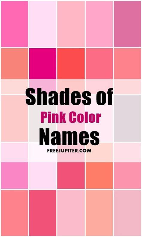 50 Shades Of Pink Color Names Pink Names Shades Of Pink Names Pink