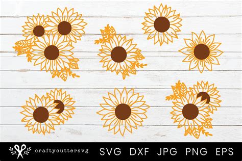 Sunflower Svg Silhouette Floral Svg Bundle Cut File Cricut Sunflower