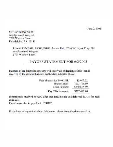 Free 10 Payoff Statement Samples In Pdf Doc
