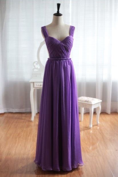 Purple Chiffon Prom Dress V Neck Bridesmaid Dresses Long Wedding Party Gown Chiffon Formal