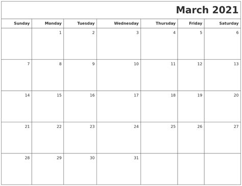 March 2021 Printable Blank Calendar