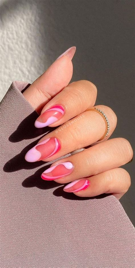 59 Summer Nail Colours And Design Inspo For 2021 Pink Negative Space On Translucent Pink Nails