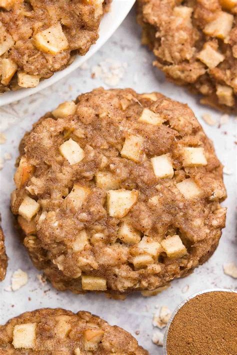 The apple cookies are not only bursting with buttery, chewy, brown sugar, oatmeal and fall spices but they boast a hint of. Healthy Apple Pie Oatmeal Breakfast Cookies - only 71 calories! Soft, chewy & so easy to make ...