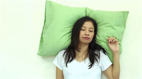 Asian Woman Sleep Concept Pillow On Wall Slow Motion Video Stock Video Footage 0018 Sbv