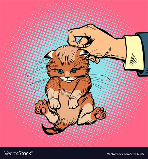 Hand Kitten Holds By The Scruff Royalty Free Vector Image