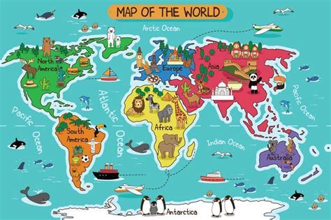 Cartoon World Map Wallpaper Mural Ubicaciondepersonascdmxgobmx
