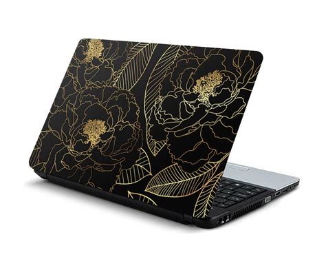 Black Gold Flowers Skin Laptop Vinyl Dell Inspiron Hp Pavilion Lenovo
