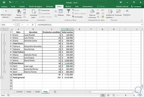 Agrupar O Insertar Filas Y Función Si Anidada En Excel 2016 Solvetic