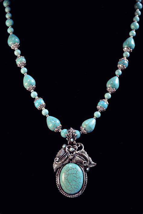 Turquoise Necklace With Pendant Beaded Handmade Jewellery By Victoria