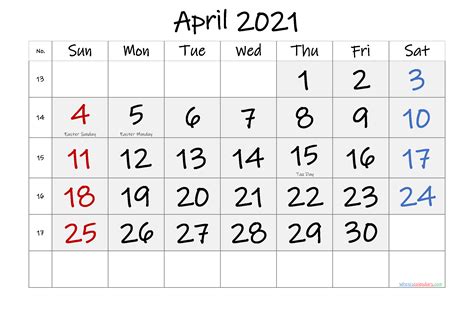 12 Month April 2021 Calendar With Holidays Lunar Calendar