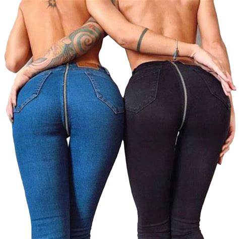 Wkoud Women Butt Zippers Denim Pencil Pants Fashion Club Push Up Jeans