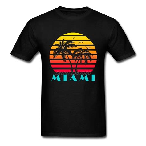Miami 80s Sunset Miami Vice T Shirt Cotton Custom Short Sleeve Mens T