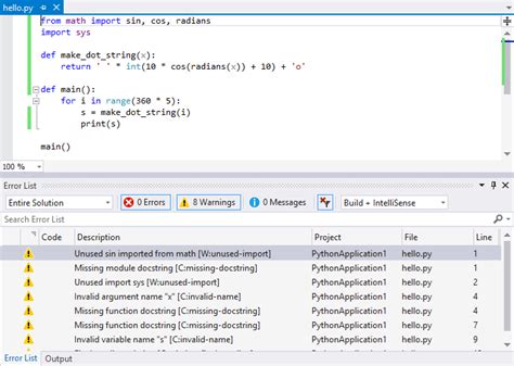 These are string literals that are docstrings always start with a capital letter and end with a full stop. Use PyLint for Python code - Visual Studio | Microsoft Docs