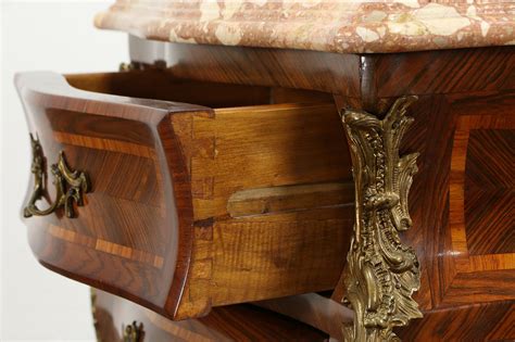 Pair Bombe Tulipwood And Rosewood Marquetry Chests Or Nightstands Marble