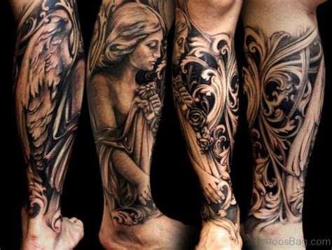 60 Loveable Angel Tattoos For Leg Tattoo Designs