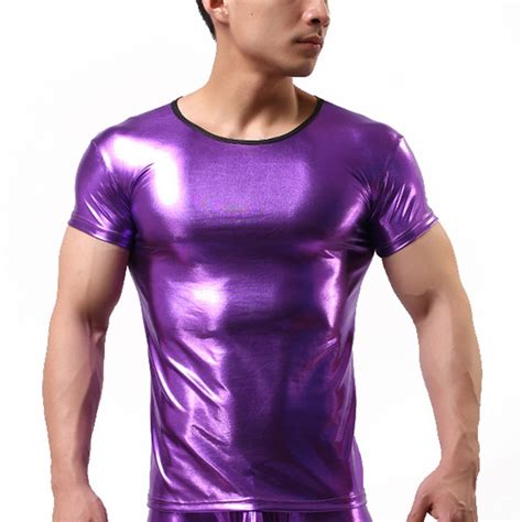 Buy Multi Colors Pu Leather T Shirts Men Sexy Fitness Tops Tees Mens Stage