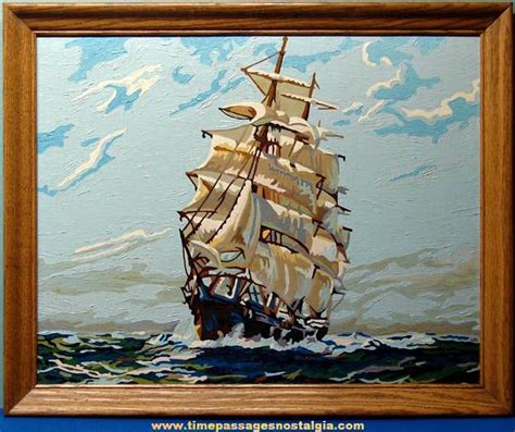 Large Old Framed Paint By Numbers Sailing Ship Painting Tpnc