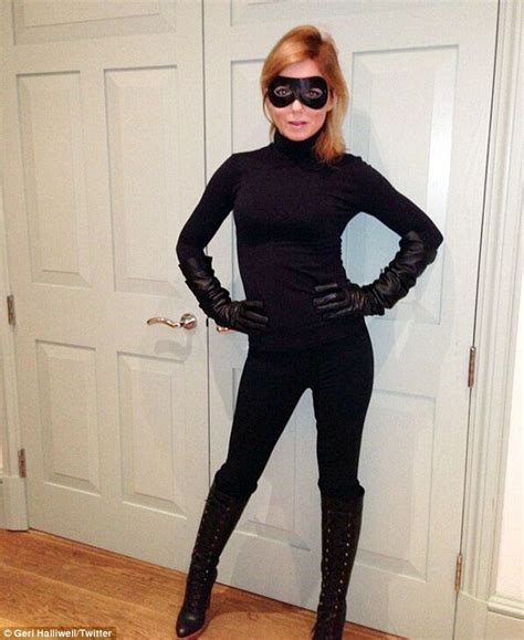 Playing Dress Up Geri Halliwell Wears Skintight Black Catsuit And Mask