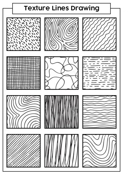 15 Texture Line Drawing Techniques Worksheet Types Of Lines Art