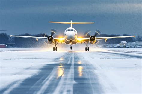 Premium Ai Image Cold Weather Landing Jet Aircraft Overcomes Blizzard