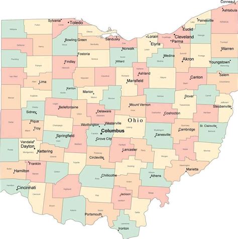 Multi Color Ohio Map With Counties Capitals And Major Cities