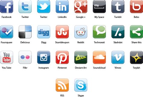 13 Social Media Icons And Names Images Social Media Icon Set Social