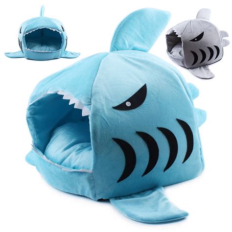Dog Cat Soft Bed Kennel Puppy Doghouse Cartoon Shark Mouse Shape