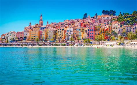 Menton Summer Coast French Cities Cityscapes France Europe