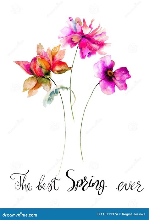 Stylized Spring Flowers Illustration With Title The Best Spring Stock