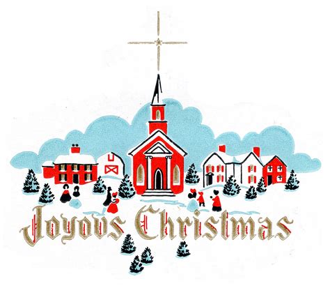 Adorable Retro Christmas Church Scene The Graphics Fairy
