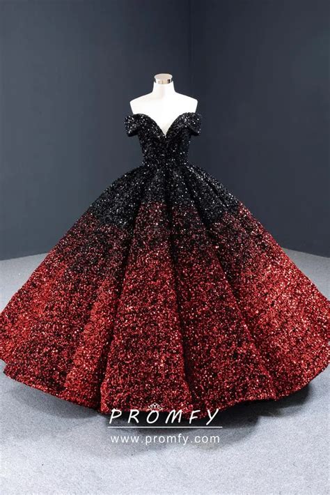 Sparkly Black To Red Ombre Sequin Ball Gown Prom Dress Promfy