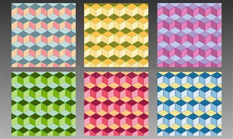 Set Of Seamless Geometric Patterns Abstract Background Colored Cubes