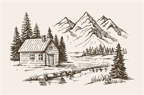 Wooden Cabin Drawing Beautiful Scenery Drawing With P