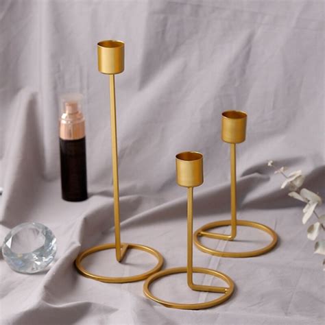 Gold Single Candle Holder Head Iron 3d Geometric Candlestick Romantic