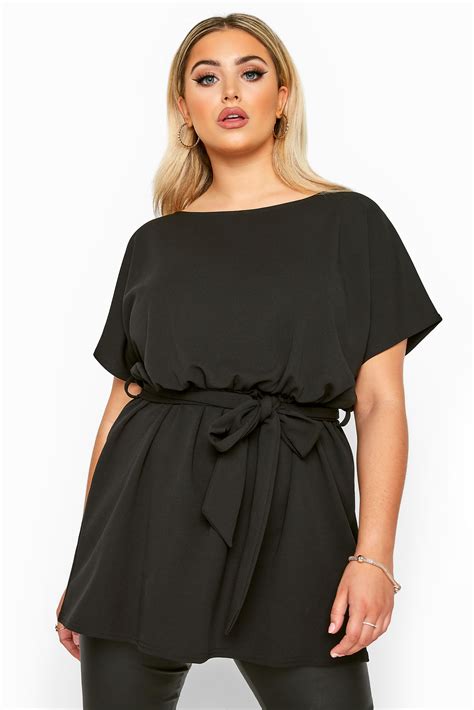 Yours London Black Belted Peplum Top Yours Clothing