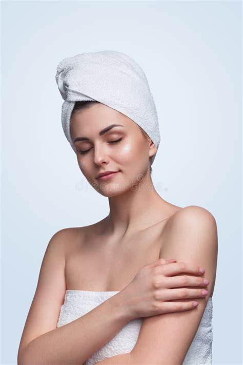 Sensual Woman After Shower Wearing Towel Stock Image Image Of