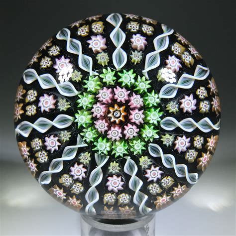 Vintage Perthshire Art Glass Paperweight Paneled Millefiori And Ribbon T The Paperweight Collection