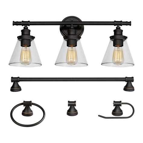 If you're looking for a unique fixture for the restroom, look no further! Globe Electric Parker 3-Light Oil Rubbed Bronze 5-Piece ...