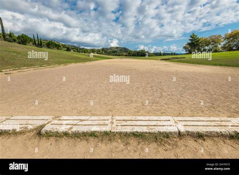 Ancient Classic Greek Olympic Stadium At Olympia In Greece Stock Photo
