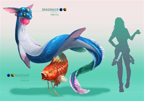 Artstation Realistic Pokémon Dragonair And Magikarp