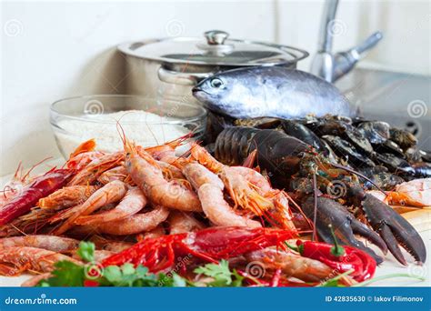 Fresh Raw Sea Foods And Fish Stock Photo Image Of Cooking Delicious