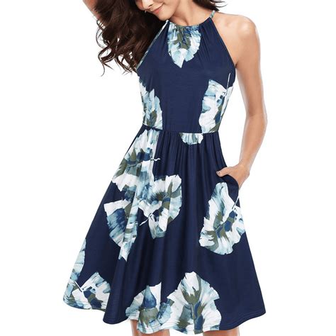 Kilig Kilig Womens Halter Neck Floral Summer Dress Casual Sundress