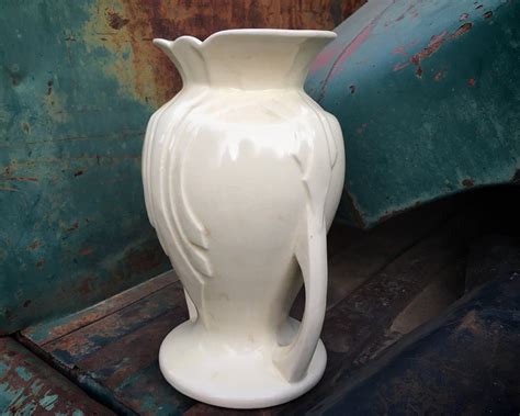 Vintage Matte White Pottery Vase With Handles Stamped Usa 48 Wedding