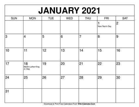 Simple template designs, ideal for printing. Small Printable January 2021 Calendar | Free Printable ...